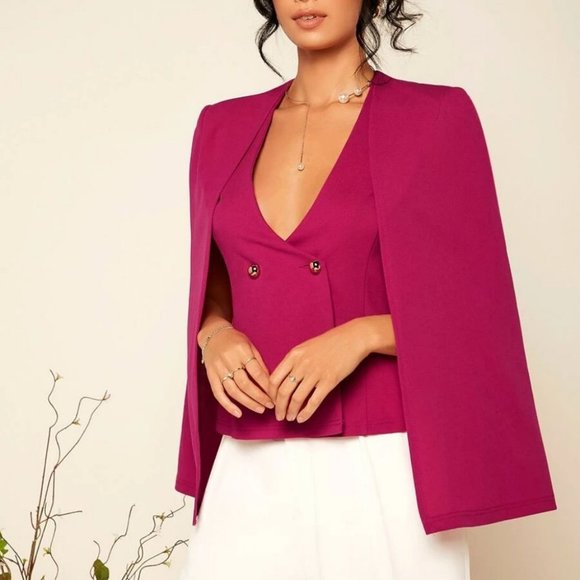 Double Button Cloak Sleeve Classy Blazer work chic Magenta - Picture 2 of 5